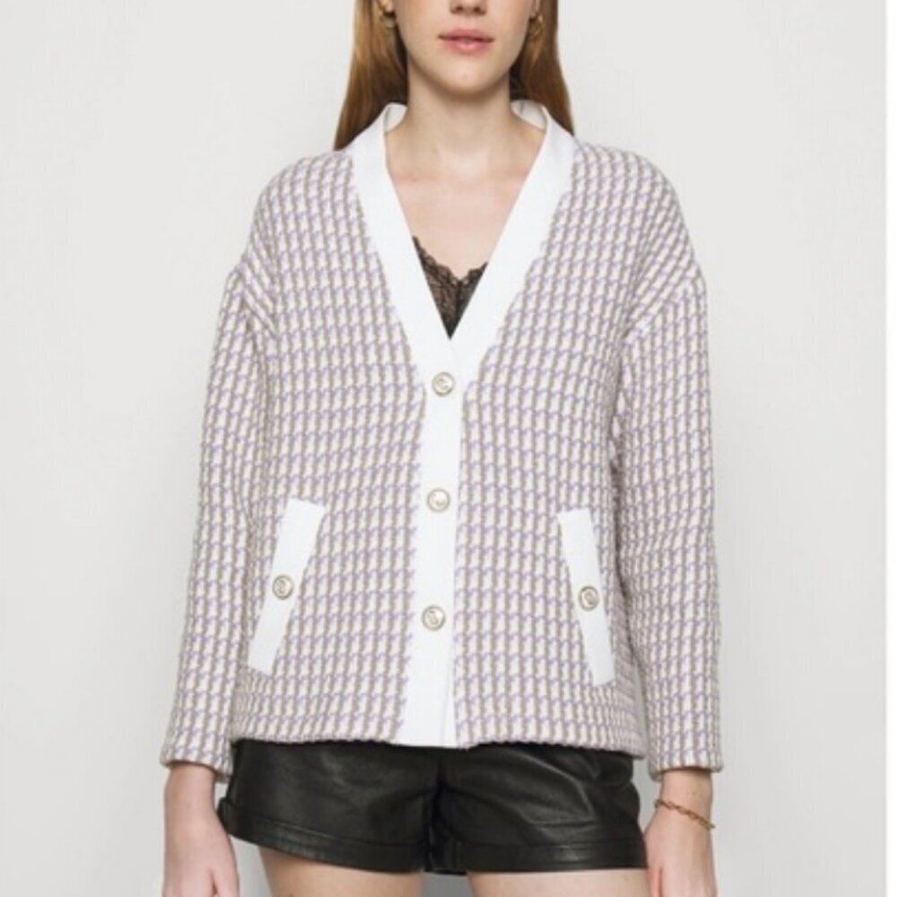 Maje Tweed Jacket Vido Blazer Cardigan Knit Cream Size 2 Medium